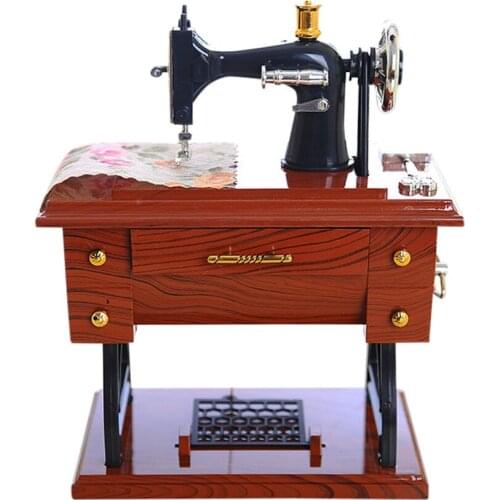2019 New Carved Vintage Music Box Mini Sewing Machine Style Mechanical Birthday Gift Wood Music Box Christmas Gift 109