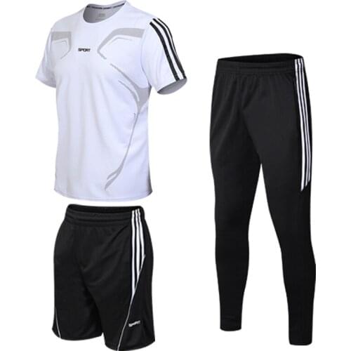 3PC Sets Men Sweat Suit Jogger Set Sport Pants Men Summer Suit O-Neck Two-piece Fashion Fitness Suit Quick-drying Tracksuit Men