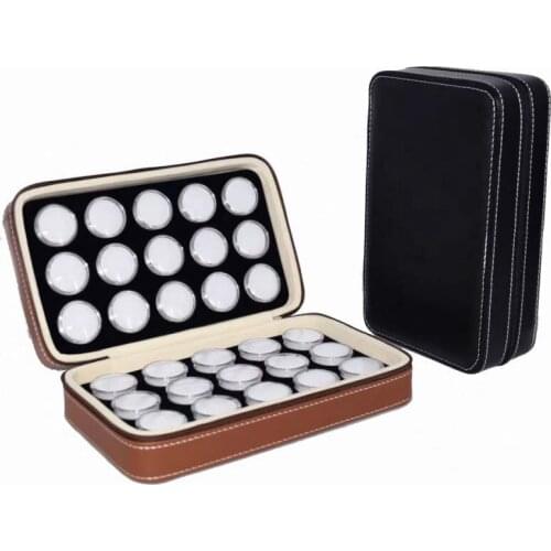 30 Loose Diamond Storage Pu Leather Zipper Box Transparent Plastic Small Round Box Ring Face Collection Box Loose Bead Box