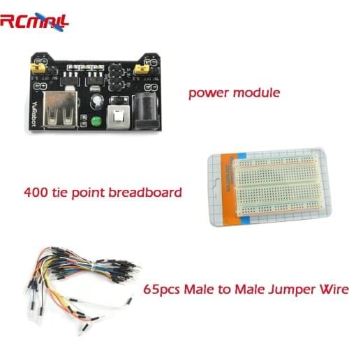 65pcs Male to Male Jumper Wire Cable / Breadboard Power Supply Module / 400 tie point breadboard for Arduino DIY FZ0005