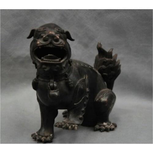 # 7'' China Bronze Censer Animal Foo Dog Lion Kylin Statue Figurine