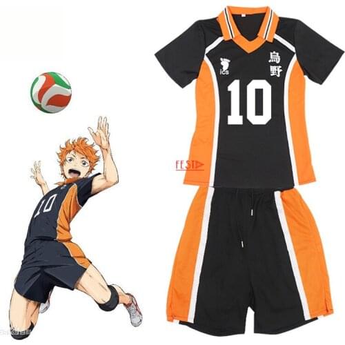 Anime Haikyuu Cosplay Costume Karasuno High School Hinata Shoyo Volleyball Club Uniforms Sportwear No.10 Summer T-shirt Party
