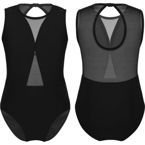 Ballet Leotards For Girls Sleeveless Mesh Keyhole Back Dance Bodysuit Gymnastics Leotard Jumpsuit Kids Ballet Tutu Dancewear