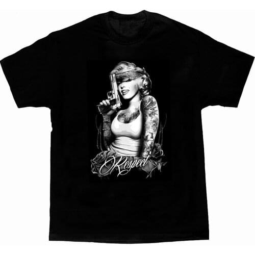 Respect Gun Tats Bandana Marilyn Monroe Gangster Guns T-Shirt. Summer Cotton Short Sleeve O-Neck Mens T Shirt New S-3XL