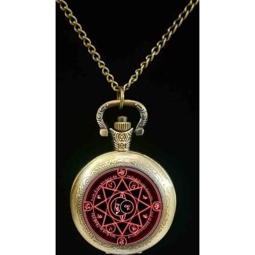 Magic Circle Space Moon Star Ouija Wicca Gypsy Pentagram Witch Steampunk pocket watch Steel Chain Hexagon pocket watch