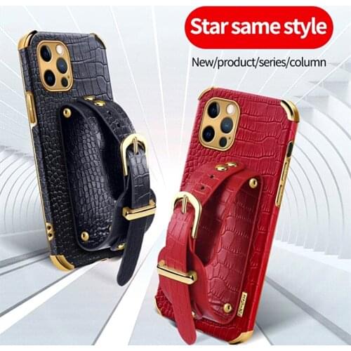 Crocodile Leather Wrist Strap Case For iPhone 12 11 Pro Max XR X XS Max 7 8 Plus Shockproof Crocodile Pattern Holder Phone Cover