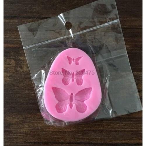 DHL 200pcs 3D Silicone Mold Butterfly Shapes Mould 3 Cavities For Soap Candy Chocolate Ice Cake Moulds Cake Decorating Tools