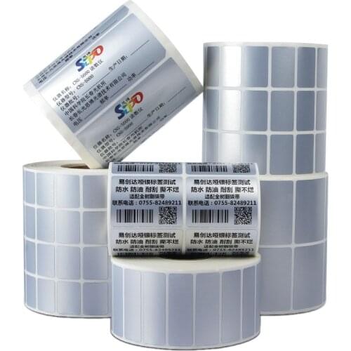 Matte silver waterproof label paper 60*80mm 500pcs/Roll hermal transfer blank PET barcode Labels adhesive printed sticker