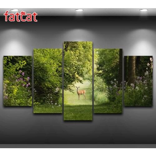 FATCAT Nature Landscape 5 Pieces Summer Deer Diamond Painting Full Square Round Drill Diamond Embroidery Rhinestone Sale AE978