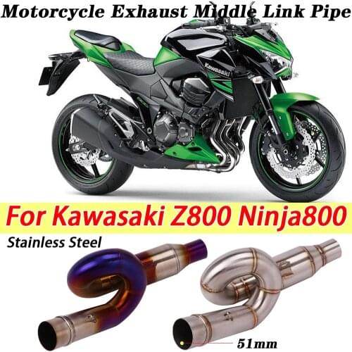 51MM Motorcycle Exhaust Modified Middle Link Pipe Escape Muffler Middle Tube Slip on For Kawasaki Z800 Ninja 800 Stainless Steel