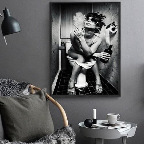 GOODECOR Modern Black White Sexy Charming Woman Beauty Canvas Painting Toilet Pub Bar Home Decoration Art Poster Wall Pictures