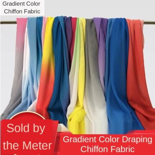 Gradient Chiffon Fabric By The Per Meter for Stage Show Dress Skirt Clothing Sewing Polyester Textile Cloth Purple Green Black