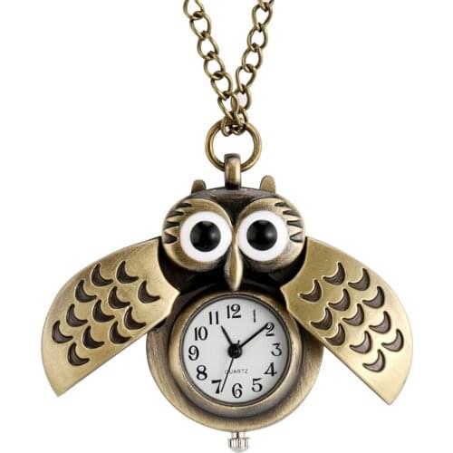Tiny Owl Design Quartz Pocket Watch Silver Necklace Pendant Pocket Clock