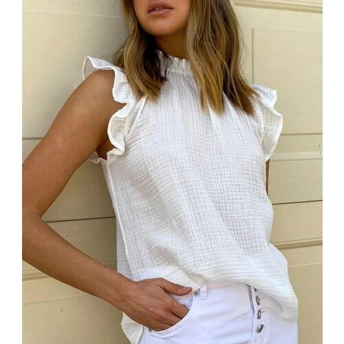 Tank Top Ruffles Sleeveless O Neck Vest Tank Top Pink Black White Top Streetwear Plus Size Spring Summer Tops Women 2021