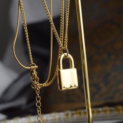 Multi-layer Stainless Steel Chain Lock Pendant Necklace For Women Toggle Choker “ Love You ” Promise Jewelry Drop Shipping