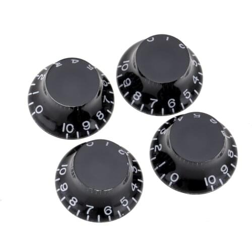 Musiclily Pro Left Handed Metric Size 18 Splines Bell Top Hat Control Knobs for Asia Import Guitar Bass Pots, Black (Set of 4)
