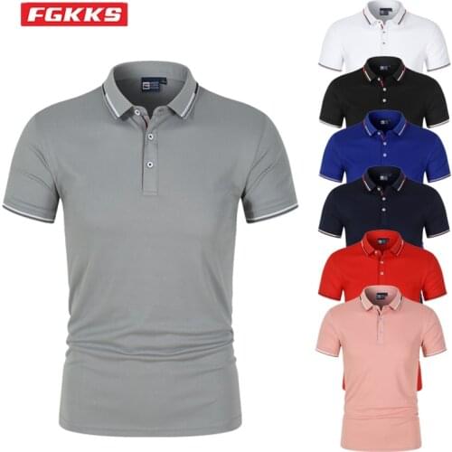 FGKKS 2021 Summer Mens Polo Shirt Solid Color Cotton Cultural Lapel Short Sleeve Polo Youth Business Casual Polo Shirt Male