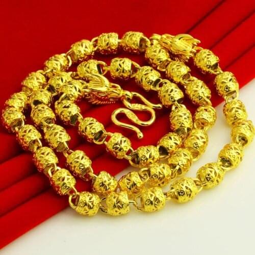 Oval Hollow Necklace Yellow Gold Filled Dragon Head Mens Necklace Domineering Thick Gold Chain