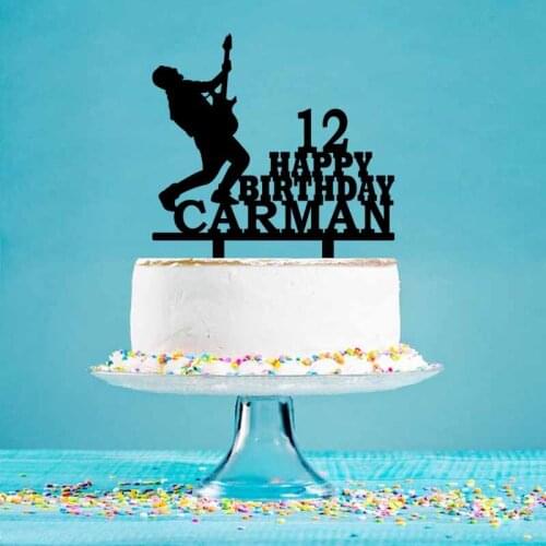 Personalized Birthday Cake Topper Custom Name Age Happy Birthday Man Playing Guitar Cake Topper For Birthday Cake Decor YC144