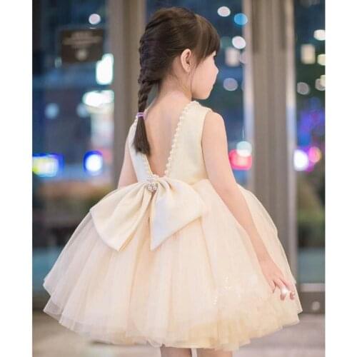Baby Girl Dress 2019 Summer New Pearl Detachable Bow Backless Sexy Gown Comfortable Cute Birthday Party Ball Gown Vestidos Y1279
