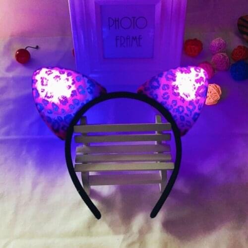 LED Glowing Cute Plush Sexy Cat Fox Leopard Ears Headband Hair Accessories Girl Halloween Masquerade Party Decoration Props Gift