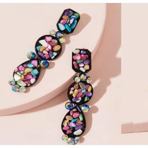 Itenice Colorful Stone Drop Earring Women GirlsStone Decor Round Geometric Dangle Earrings Boho Earring Bridal Party Jewelry