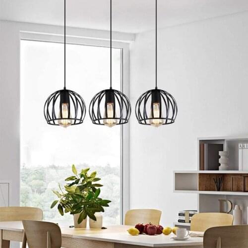 Modern Cage Pendant Light Iron Minimalist Retro Loft Pendant Lamp Metal Hanging Lamp E27 Indoor Watermelon-shaped Chandelier HWC