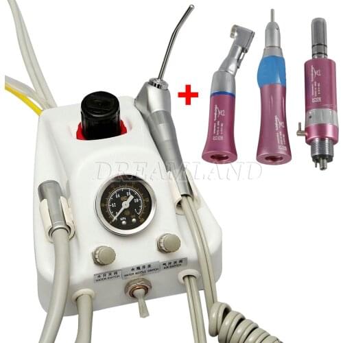 Dental Portable Air Turbine Unit Work with Compressor & E-Type Low Speed Handpiece Pink Kit 4 Hole
