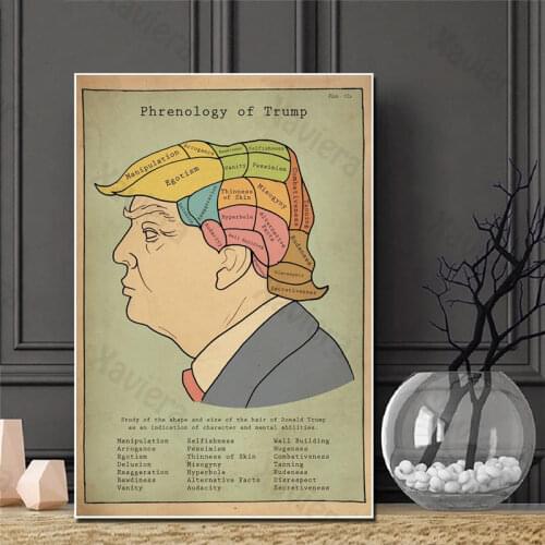 Trump Art Poster Of Phrenology Cartoon American President Color Brain Wall Picture Canvas Painting Home Decoration Living Room