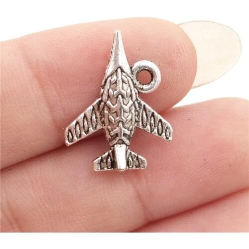 BULK 30pcs Vintage Silver Plated Military Air Force Plane Charms Pendants Zinc Alloy Metal DIY Jewelry Making 17*13mm