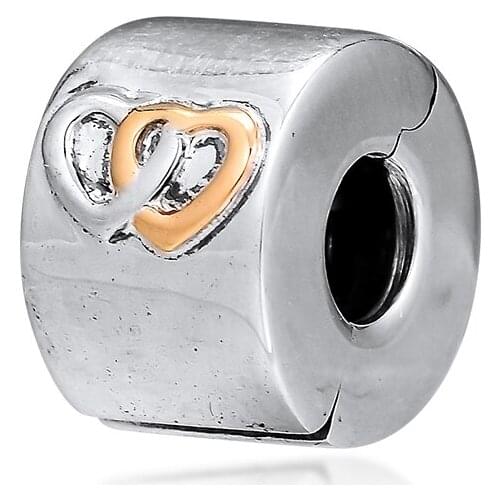 CKK Silver 925 Jewelry Fits Pandora Bracelets 14K Gold Hearts Aglow Clip Charms Original Sterling Silver Beads