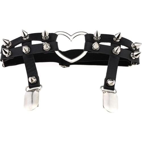 Women Rock Pub Garter Belt Rivets Harness Leg Ring Heart Garters Adjustable Suspender Belt Punk Strumpfband Gothic Suspenders