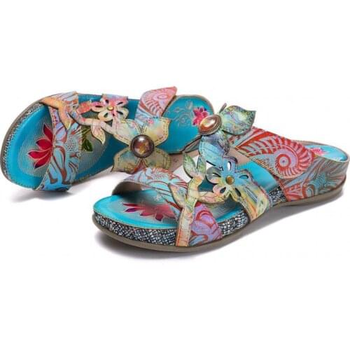 YourSeason Ladies Outside Slides Shoes 2021 Summer Genuine Leather Handmade Concise Women Hand Painted Slippers