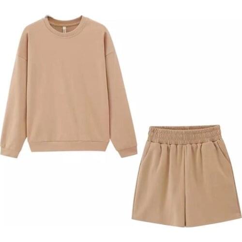 2021 spring and summer fashion shorts suit ladies slim sportswear oversized sweatshirt high waist shorts female two-piece suit