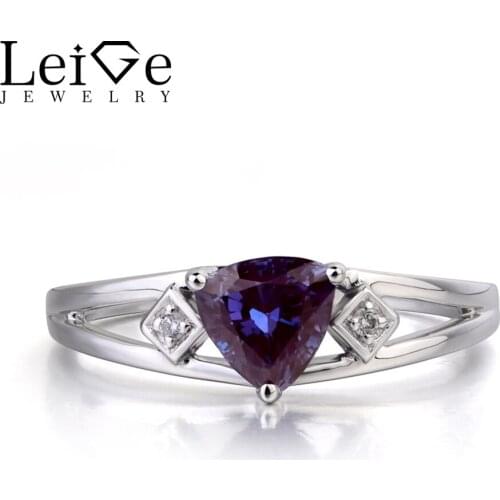 Leige Jewelry Wedding Ring Alexandrite Ring June Birthstone Color Changing Gems Trillion Cut Gemstone 925 Sterling Silver Ring