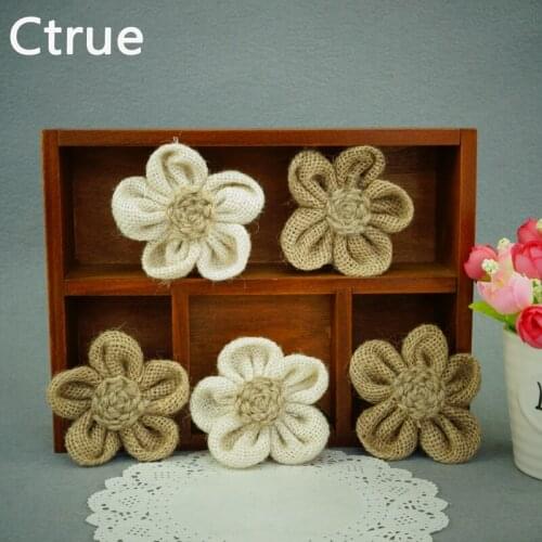 10pcs handmade Natural Jute Burlap Hessian flower DIY craft supplies vintage favor rustic wedding decoration centerpieces