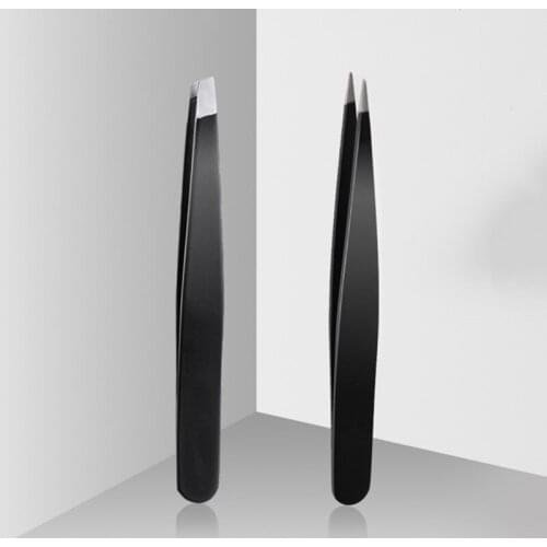 2PCS/SET Beauty Eyebrow Trimming Tools Stainless Steel Spray Paint Black Eyebrow Tweezer Hair Removal Clip Tweezer MD23