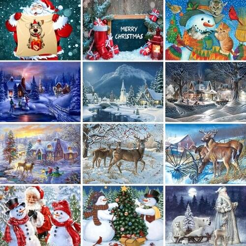 2020 Full Square Diamond Painting 5D DIY Snow Scene Diamond Mosaic Landscape Picture Animals Deer Rhinestone Painting Home Decor