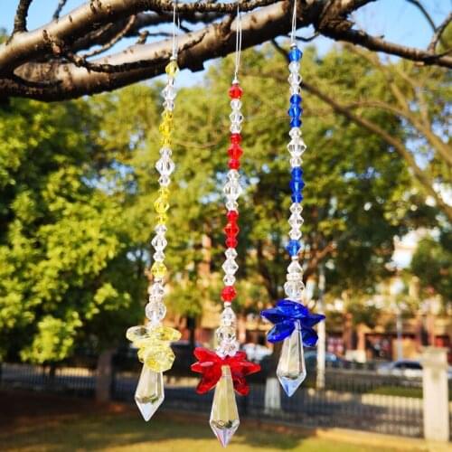 7PCS Rainbow Crystal Guardian Angel Chakra Suncatcher Car Rear View Mirror Charm Hanging Pendant Decor