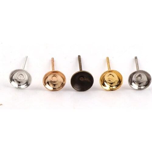 8mm Metal Bowl Head Earrings Pin Needles Earnuts Ear Pad Plugging Back Stopper Setting DIY Earring back Earstud Findings