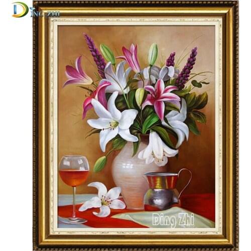 Diamond Painting 3D Lily And Goblet Of Red Wine 5D Embroidery Set DIY Home Decor Round Square Europe Flower Diamond Mosaic Gift