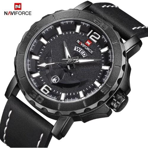 NAVIFORCE Top Luxury Brand Men Watches Quartz Clock Man Army Military Sport Mens Black Leather Wrist Watch Relogio Masculino