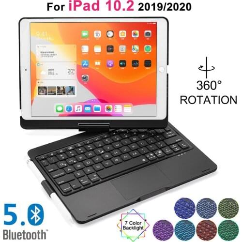 Rotation Backlit Bluetooth Keyboard Case with Pen Holder for iPad 10.2 7th 8th Generation,iPad air 10.5,iPad Pro 10.5 Tablet