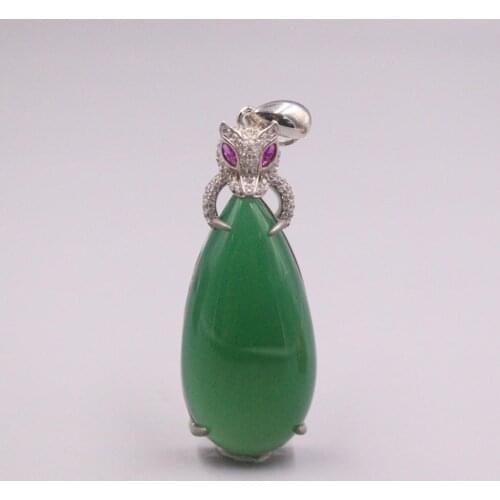 Pure 925 Sterling Silver Pendant 56x20mm Drop-Shaped Chalcedony Bead Charms