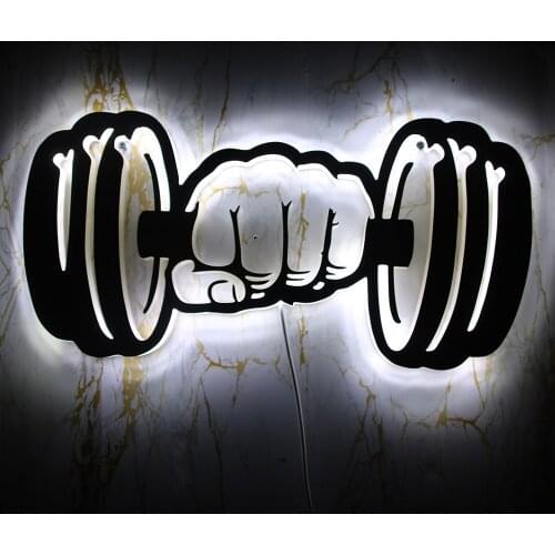 Dumbbell Decorative LED Wall Light Keeping Fit Workout Themed Gym Bodybuilder Home 3D Illuminated Decor Modern Lighted Wall Lamp