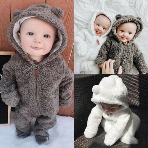 Cute Newborn Toddler Baby Girl Boy Autumn Winter Long Sleeve Hooded Romper Plush Warm Jumpsuit Winter Outfits Clothes