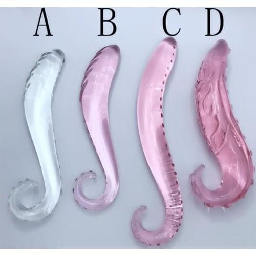 Hippocampus Shape G Shape Pyrex Glass Crystal Dildo with Spot Beads Fake Penis Anal Butt Plug Gay Masturbation Sex Product
