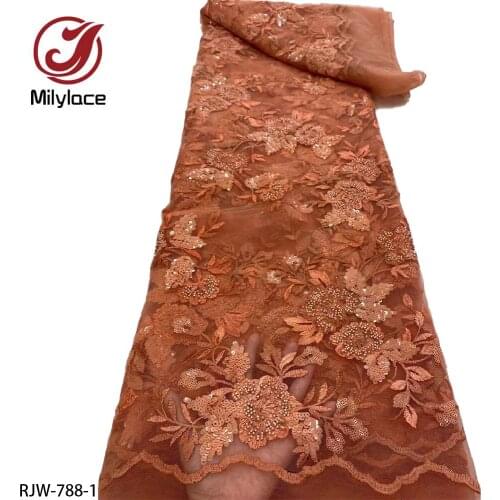 Classic Embroidery Sequins Lace Fabric High Quality African Tulle Fabric Heavier Bead Tube Sequin Lace for Party Dress RJW-788