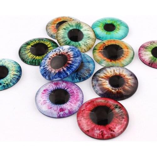 10/12/16/18/20/25mm Mix Color All In Pairs Dragon Eyes Round Glass Cabochon Jewelry Finding Cameo Pendant Settings 20pcs/lot