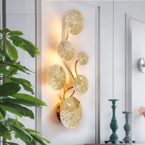 Copper Lustre Gold Lotus Leaf Wall Lamp Vintage Retro Bedside Living Room Art Decor Home Lighting Wall Sconces G4 Bulb